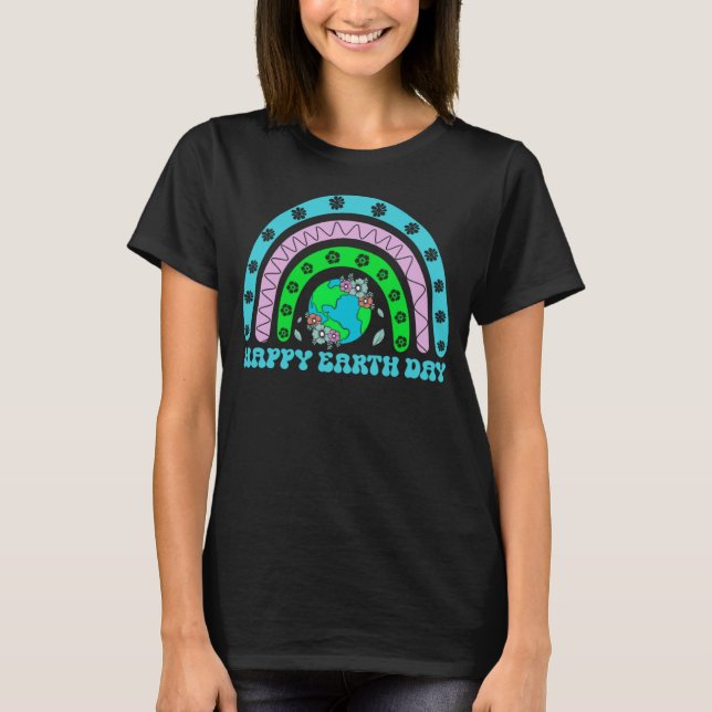 Camiseta Happy Earth Day Rainbow  Cute Doodle Floral Graphi (Anverso)