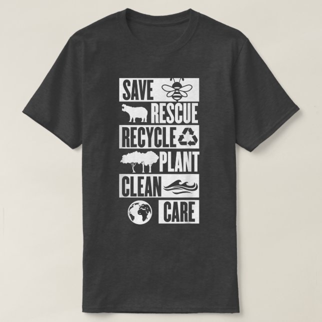 Camiseta Happy Earth Day Save, Rescue, Recycle Environmenta (Diseño del anverso)