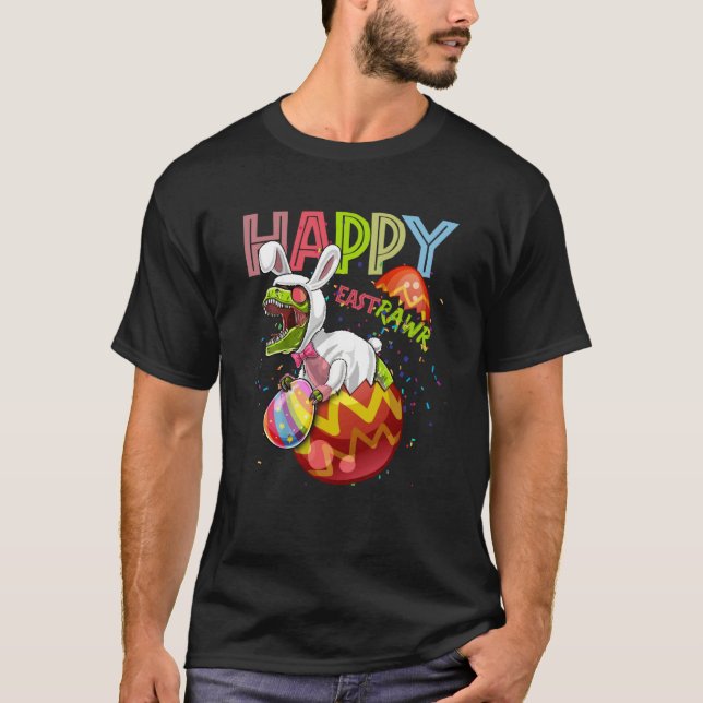 Camiseta Happy East Rawr Bunny Dinosaur with Easter Eggs fo (Anverso)