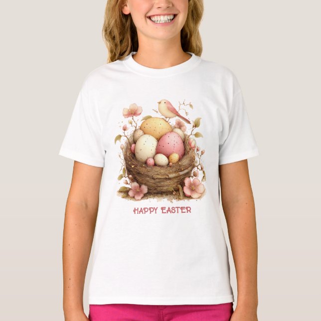 Camiseta Happy Easter Bird Nest Eggs Bird (Anverso)