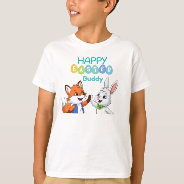 Camiseta Happy Easter Buddy Cute Bunny and Fox Kids T-Shirt (Anverso)
