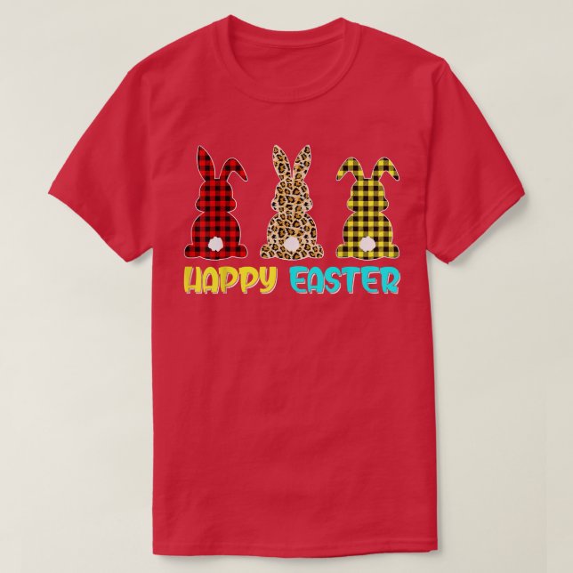 Camiseta Happy Easter Buffalo Plaid Leopard Print Easter Bu (Diseño del anverso)
