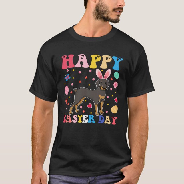 Camiseta Happy Easter Bunny Doberman  Easter Day Groovy (Anverso)