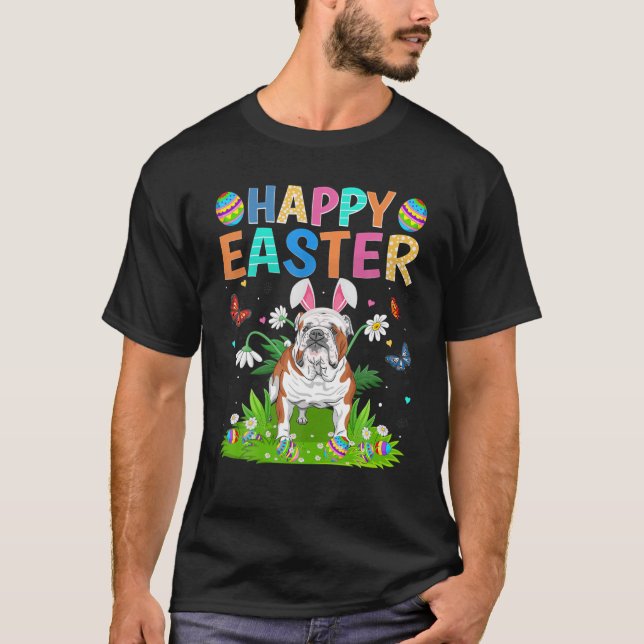 Camiseta Happy Easter Bunny Egg Funny English Bulldog Easte (Anverso)