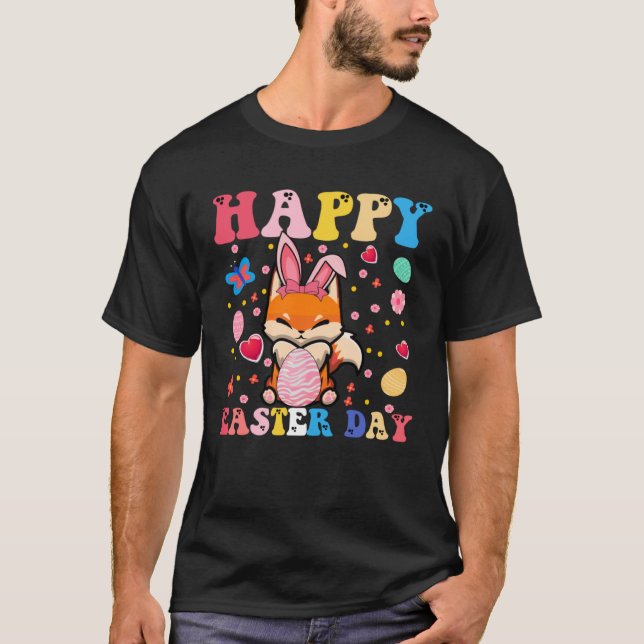 Camiseta Happy Easter Bunny Fox  Easter Day Groovy (Anverso)
