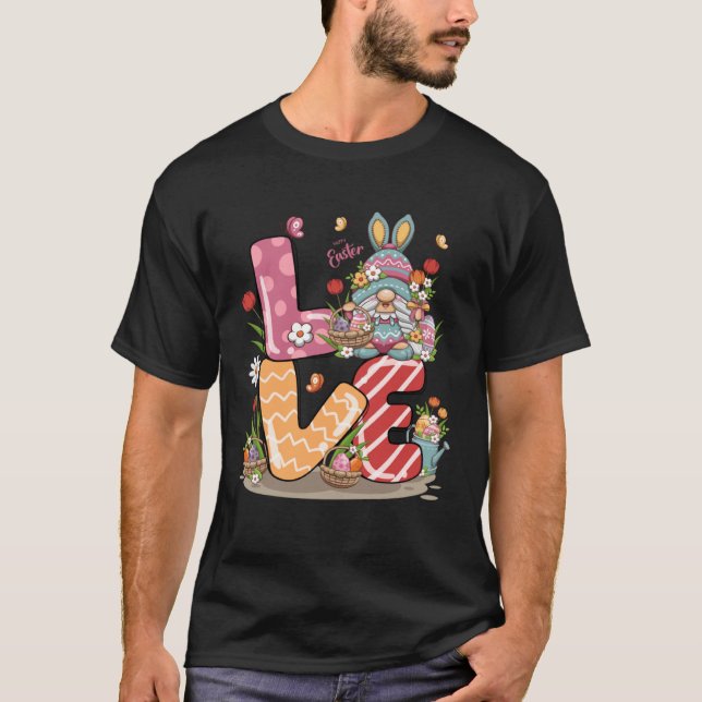 Camiseta Happy Easter Bunny LOVE Gnome  Easter Egg Hunting  (Anverso)