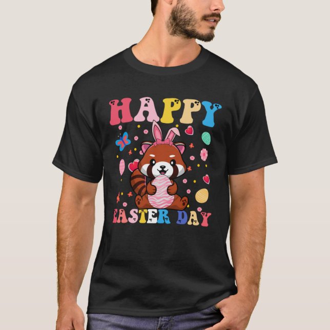 Camiseta Happy Easter Bunny Red Panda  Easter Day Groovy (Anverso)
