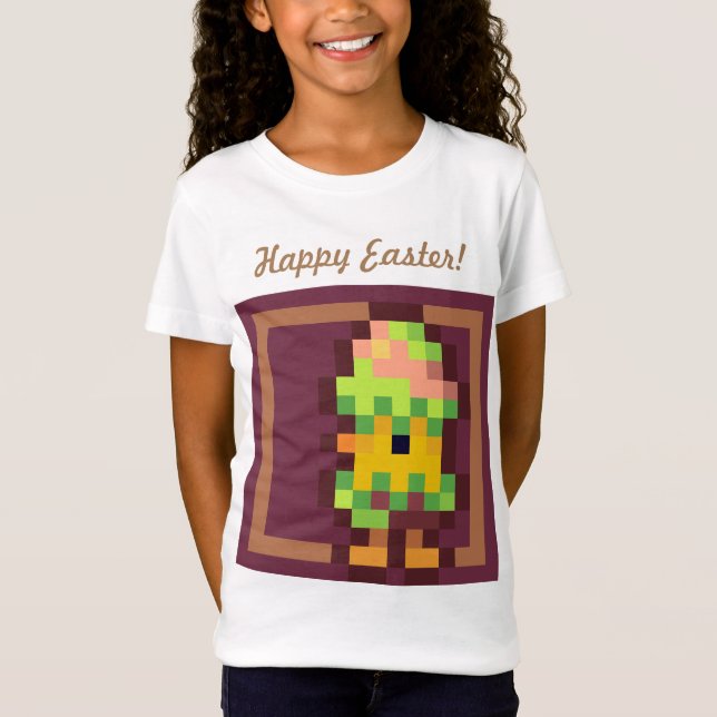 Camiseta Happy Easter chicken in egg pixelart, Pixel Art  (Anverso)