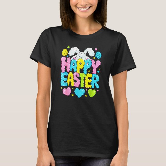 Camiseta Happy Easter Cloud Shapes Bunny Heart Funny Egg Hu (Anverso)