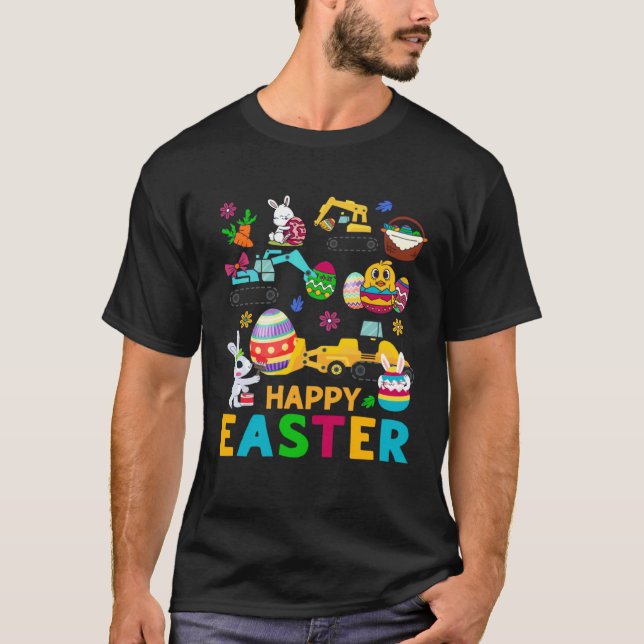Camiseta Happy Easter Construction Crane Truck Boys Toddler (Anverso)