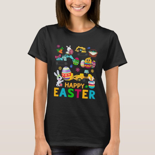 Camiseta Happy Easter Construction Crane Truck Boys Toddler (Anverso)