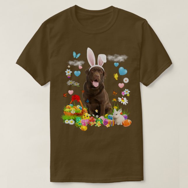 Camiseta Happy Easter Cute Bunny Dog Chocolate Lab Huevos B (Diseño del anverso)