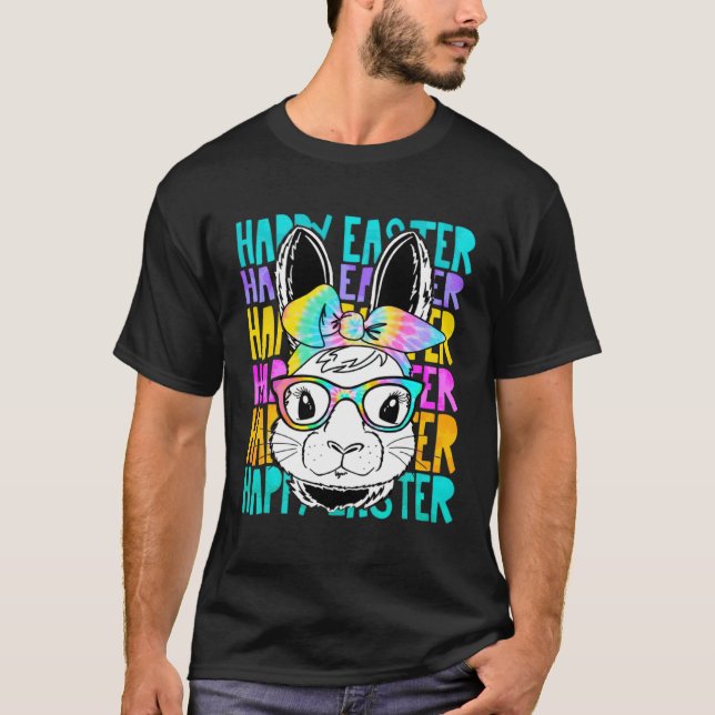 Camiseta Happy Easter Cute Bunny Face Tie Dye Glasses Easte (Anverso)