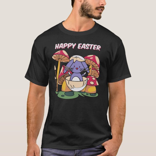 Camiseta Happy Easter Cute Bunny in Egg Kawaii Mushroom S (Anverso)