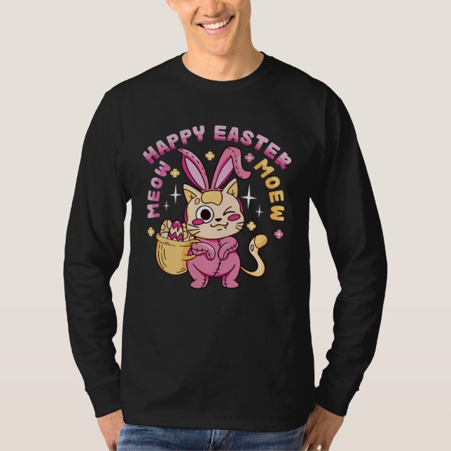 Camiseta Happy Easter Cute Cat Costume Bunny Womens Kids Gi (Anverso)