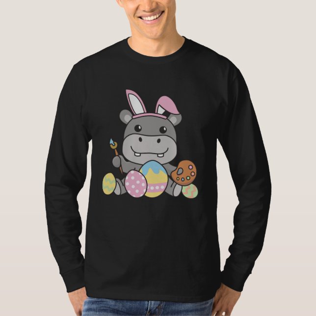 Camiseta Happy Easter Cute Hippo For Easter With Easter Egg (Anverso)
