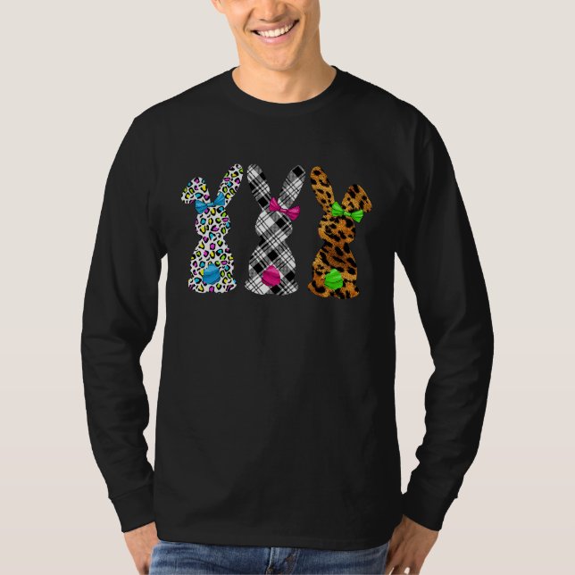 Camiseta Happy Easter Cute Leopard Plaid Bunny Rabbit (Anverso)
