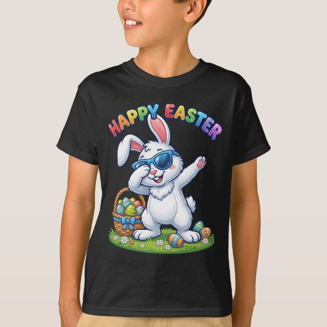 Camiseta Happy Easter Dabbing Bunny with Sunglasses (Anverso)