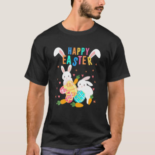 Camiseta Happy Easter Day Cute Bunny With Eggs Easter Girls
