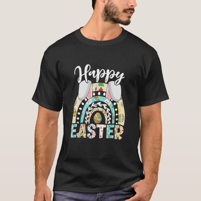 Camiseta Happy Easter Day Cute Rainbow Ears Easter Bunny Eg (Anverso)
