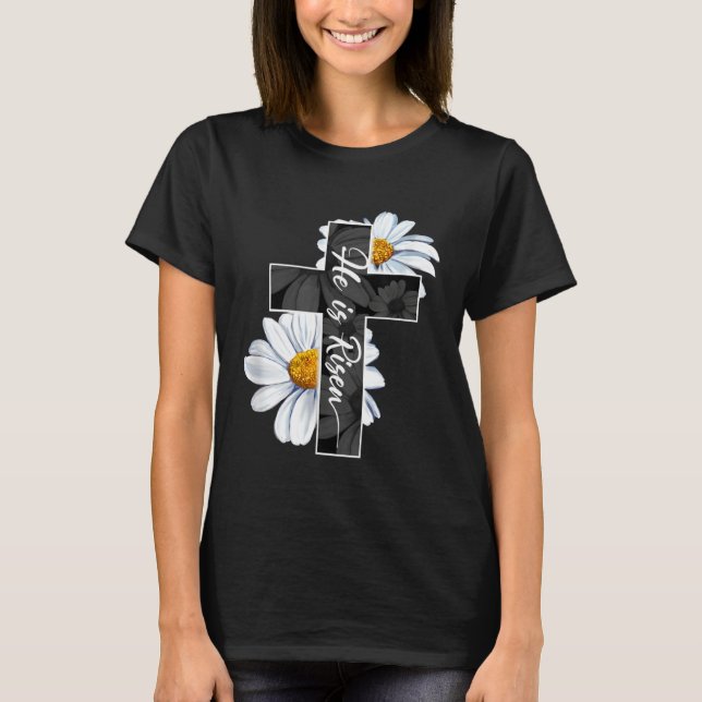 Camiseta Happy Easter Day He Is Risen Jesus Christian Cross (Anverso)
