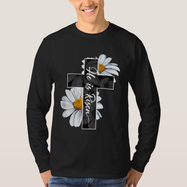 Camiseta Happy Easter Day He Is Risen Jesus Christian Cross (Anverso)