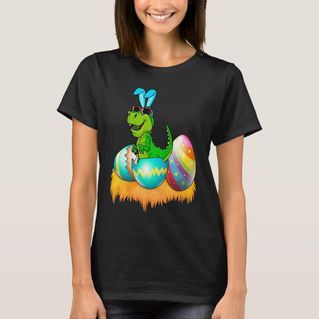 Camiseta Happy Easter Day Rex Saurus Dinosaur Bunny Eggs To (Anverso)