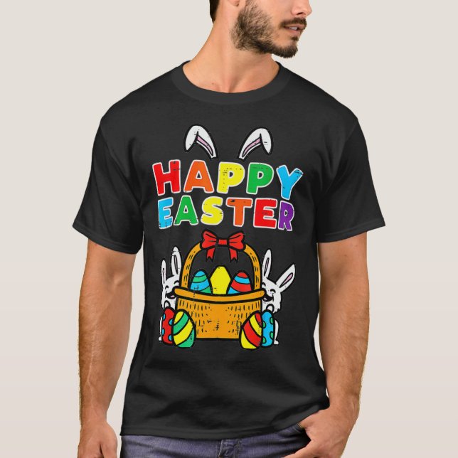 Camiseta Happy Easter Egg Basket Bunny Ears (Anverso)