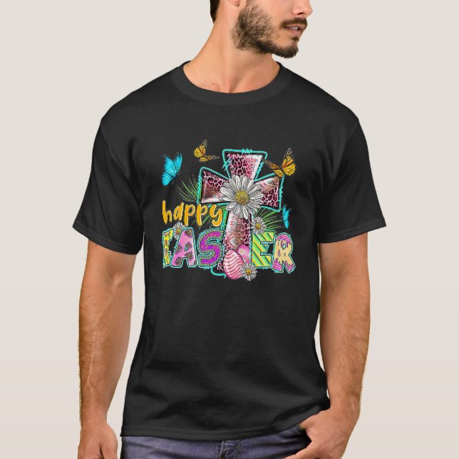 Camiseta Happy Easter Egg Christian Leopard Jesus Cross But (Anverso)