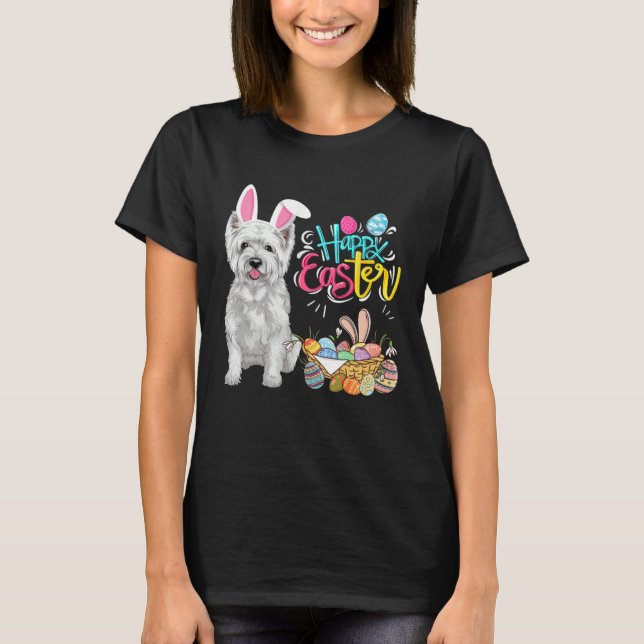 Camiseta Happy Easter Eggs Bunny Dog Westie Boys Girls (Anverso)
