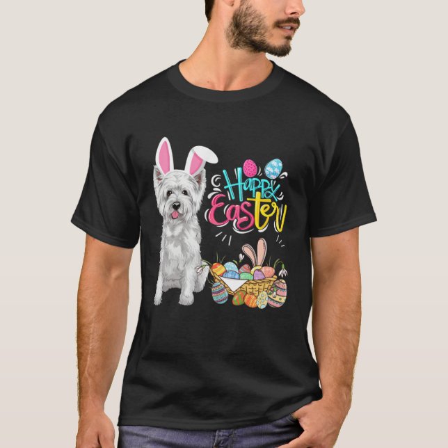 Camiseta Happy Easter Eggs Bunny Dog Westie Boys Girls (Anverso)