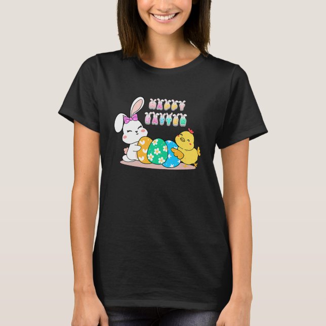 Camiseta happy easter eggs egg bunny chick (Anverso)