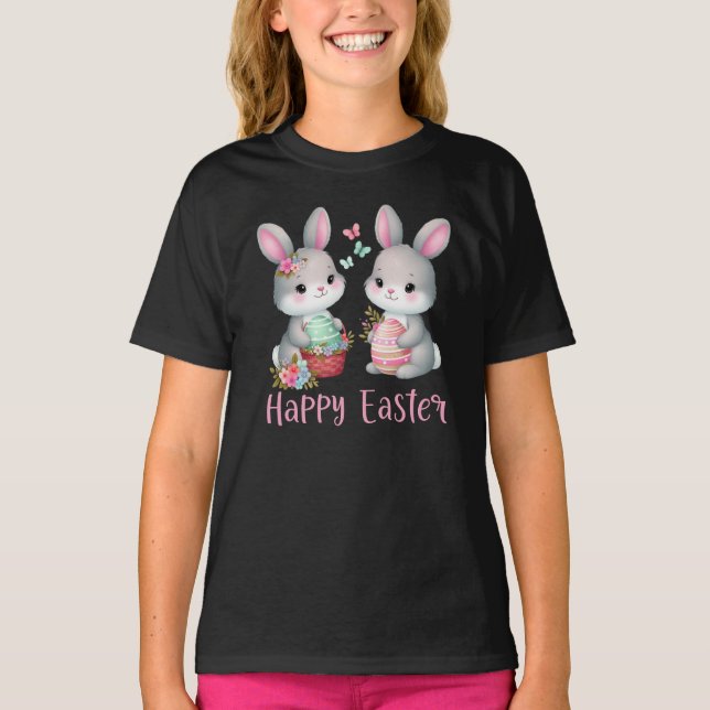 Camiseta Happy Easter, Floral Rabbit  (Anverso)