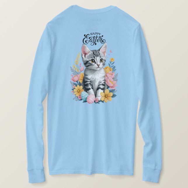 Camiseta Happy Easter Gray Tabby con flores (Reverso del diseño)