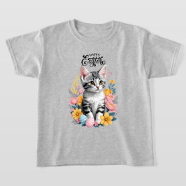 Camiseta Happy Easter Gray Tabby con flores