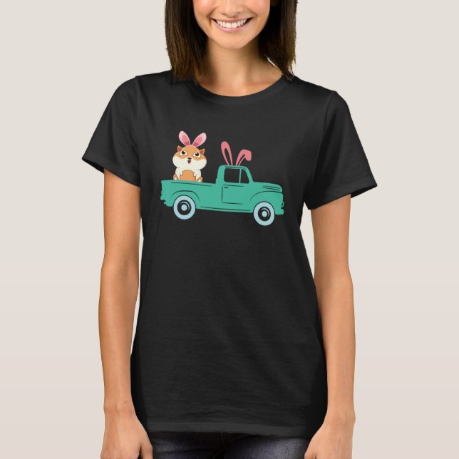 Camiseta Happy Easter Guinea Pig Bunny Riding Truck Boys To (Anverso)