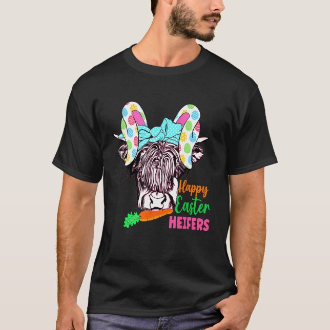 Camiseta Happy Easter Heifer Highland Cow Heifer (Anverso)