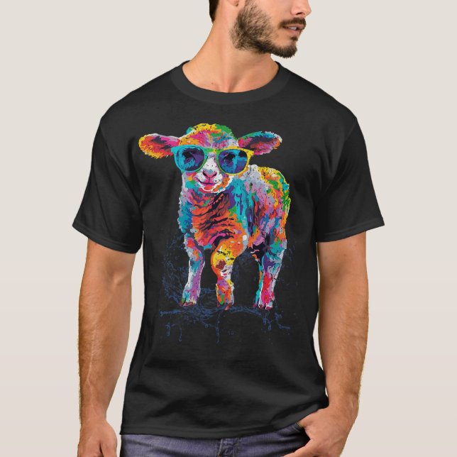 Camiseta Happy Easter Lamb Sheep Artwork with Sunglasses (Anverso)