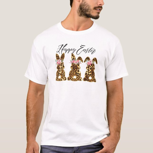 Camiseta Happy Easter Leopard Bunny Rabbit Trio Cute Easter (Anverso)