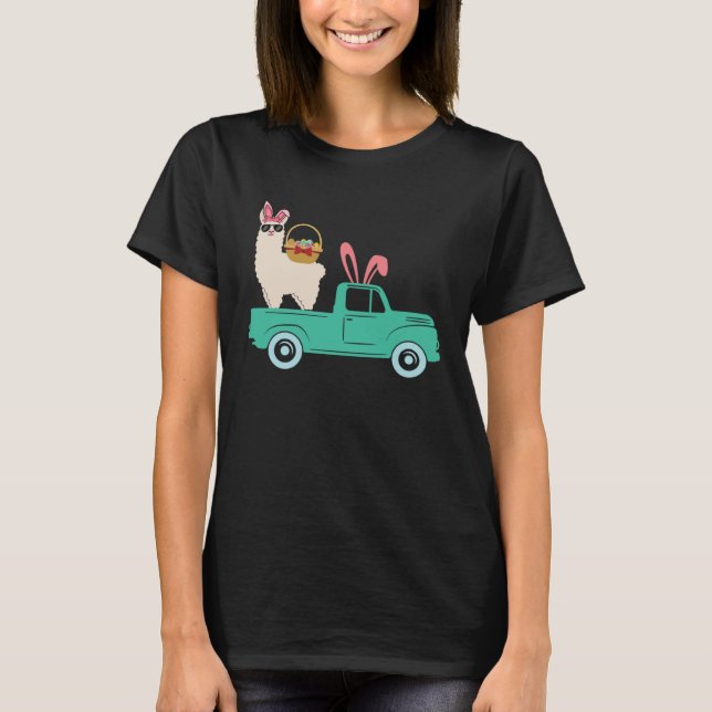 Camiseta Happy Easter llama Bunny Riding Truck Boys Toddler (Anverso)