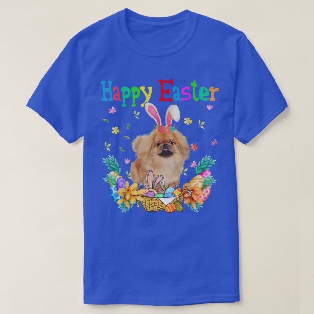 Camiseta Happy Easter Pekingese Bunny Pekingese Eggs  (Diseño del anverso)
