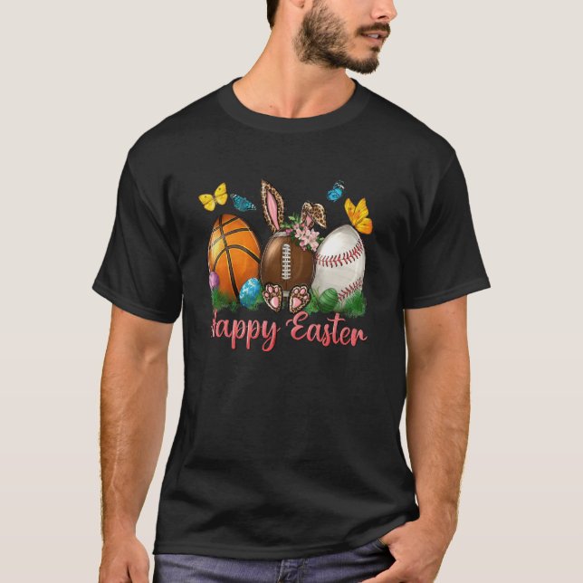 Camiseta Happy Easter Pink Leopard Bunny Basebal (Anverso)
