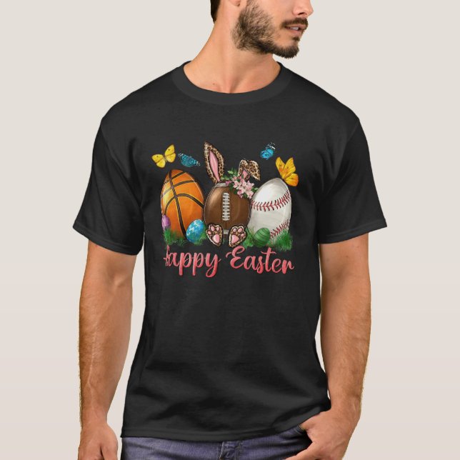 Camiseta Happy Easter Pink Leopard Bunny Basketball Basebal (Anverso)
