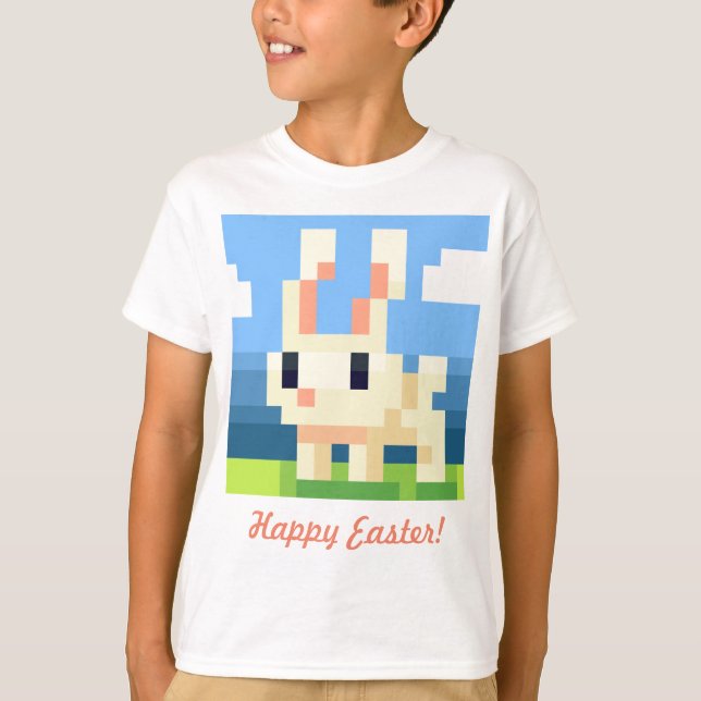 Camiseta Happy Easter pixelart bunny shirt, Pixel Art  (Anverso)