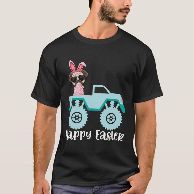 Camiseta Happy Easter Pug Dog Riding Monster Truck Toddler (Anverso)