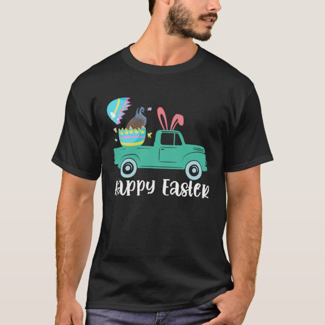 Camiseta Happy Easter Quail Bunny Riding Truck Boys Toddler (Anverso)