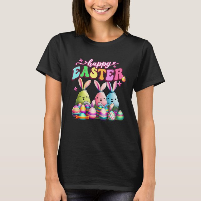 Camiseta Happy Easter  Rabit Eggs Retro Groovy Bunny Easter (Anverso)