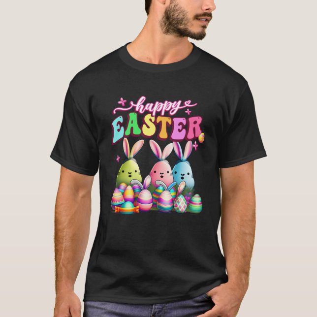 Camiseta Happy Easter  Rabit Eggs Retro Groovy Bunny Easter (Anverso)
