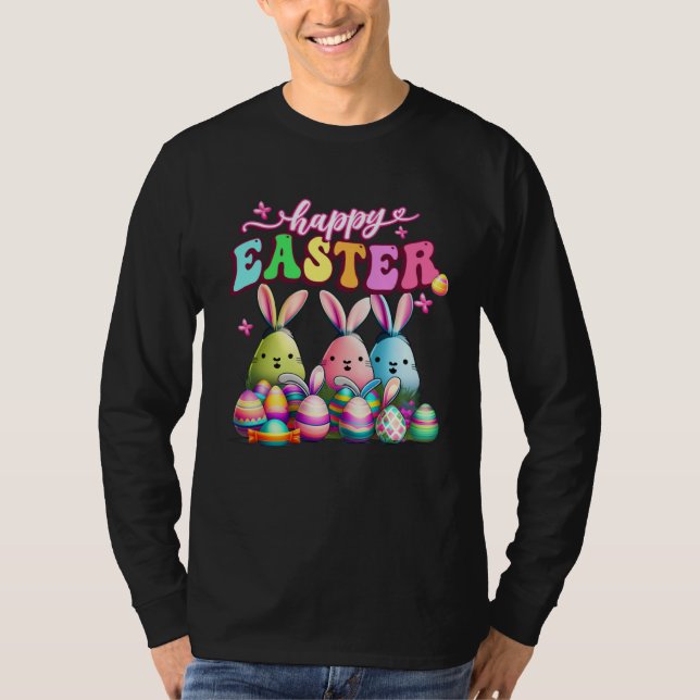 Camiseta Happy Easter  Rabit Eggs Retro Groovy Bunny Easter (Anverso)