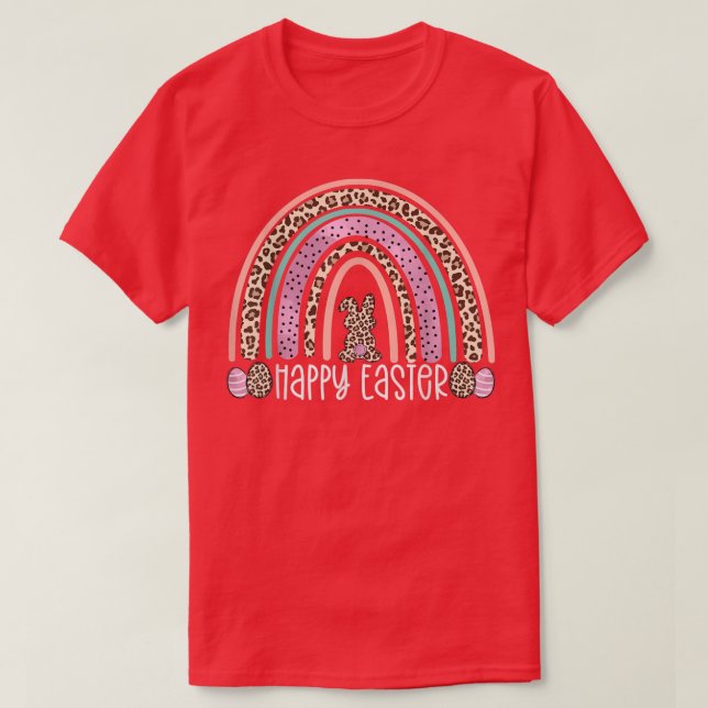 Camiseta Happy Easter Rainbow Leopard Bunny Egg Hunting Wom (Diseño del anverso)